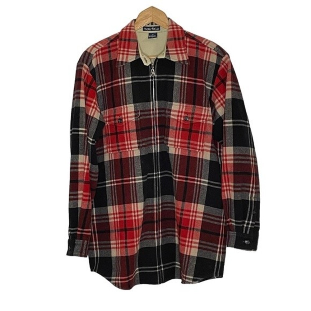 Wool Nautica Plaid Zip Up Oversized Women's Shacket Jacket Shirt Size 10